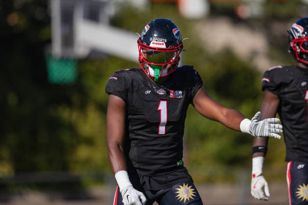 James Okike, Düsseldorf Panthers vs. Potsdam Royals; James Okike, wide receiver 1; Düsseldorf Panthers vs. Potsdam Royals at Panther Stadium in Düsseldorf, Germany, North Rhine-Westphalia; American football; Week 9 of the 2026 Effect Energy GFL season; Final score: 0–49