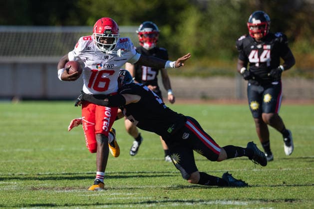 Aashari Crosswell Düsseldorf Panthers vs. Potsdam Royals Aashari Crosswell, defensive back 16, Düsseldorf Panthers vs. Potsdam Royals at Panther Stadium in Düsseldorf, Germany, North Rhine-Westphalia American football, Week 9 of the 2026 Effect Energy GFL season. Final score: 0–49