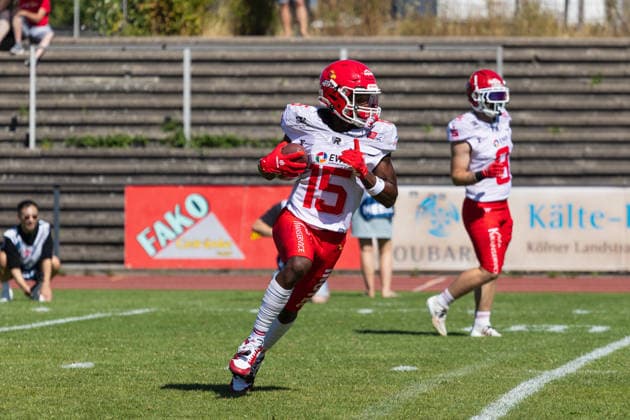 Keyshawn Smith Düsseldorf Panthers vs. Potsdam Royals Keyshawn Smith, wide receiver 15 Düsseldorf Panthers vs. Potsdam Royals at Panther Stadium in Düsseldorf, Germany, North Rhine-Westphalia American football, Week 9 of the 2026 Effect Energy GFL season. Final score: 0–49