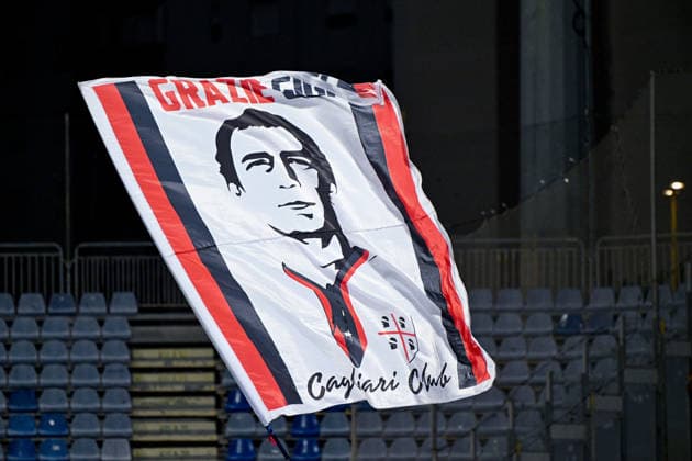 Gigi Riva s flag during the Serie A soccer match between Cagliari Calcio and Nice at the Unipol Domus in Cagliari, Sardinia - Saturday 8th august 2026. - Soccer  Copyright: x Â®xGianlucaxZuddas LaPressex