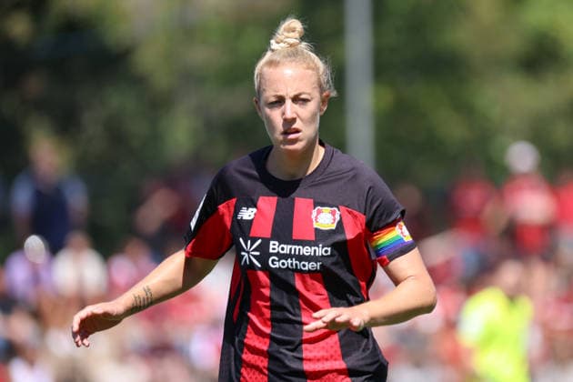 Leverkusen, Germany, August 8, 2026 Season Opener: Friendly Match—Bayer Leverkusen Women vs. Feyenoord Rotterdam Women Pictured: Carolin Simon, Leverkusen Copyright: HMBxMedia MadeleinexFantini