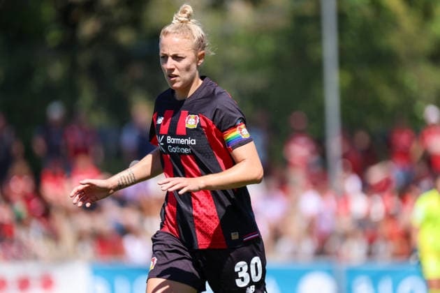 Leverkusen, Germany, August 8, 2026 Season Opener: Friendly Match—Bayer Leverkusen Women vs. Feyenoord Rotterdam Women Pictured: Carolin Simon, Leverkusen Copyright: HMBxMedia MadeleinexFantini