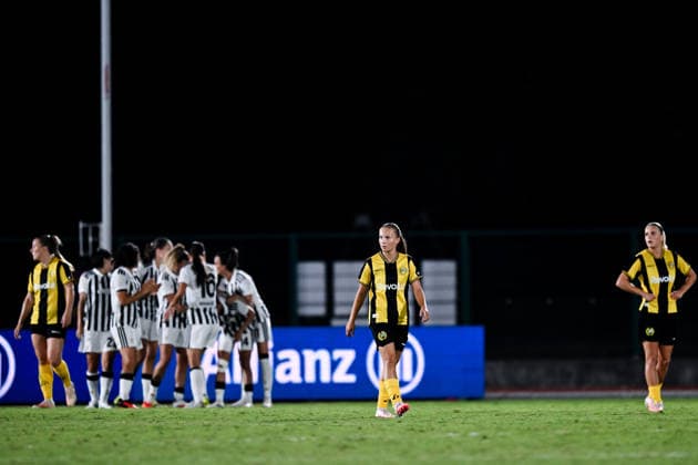 August 8, 2008: Hammarby players look dejected during the Women’s Champions League qualifying match between Juventus and Hammarby on August 8, 2026 in Turin. Photo by Daniele Buffa, BILDBYRAN COP 18 XY0123 soccer football UEFA Women s Champions League Juventus Hammarby women s team BBENG depp  Copyright: DANIELExBUFFA BB260808BB653
