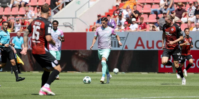 August 7, 2026, 3. Liga, FC Ingolstadt 04 vs. FC Würzburger Kickers; from left: Jonas Scholz (FC Ingolstadt 04), Ivan Franjic (FC Würzburger Kickers), Vinko Sapina (FC Ingolstadt 04); Ingolstadt, Audi Sportpark, Bavaria, Germany