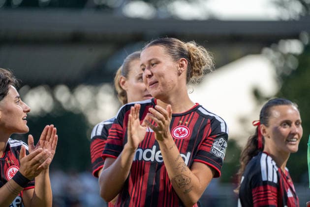 August 8, 2026, xhfmx, Soccer UEFA WCLQ, Eintracht Frankfurt vs. Malmö FF. The Eintracht women celebrate their home victory against Malmö. Dilara Acikgöz, Eintracht Frankfurt, 29 Larissa Mühlhaus, Eintracht Frankfurt, 47 DFL and DFB regulations prohibit any use of photographs as image sequences and or quasi-video. Frankfurt