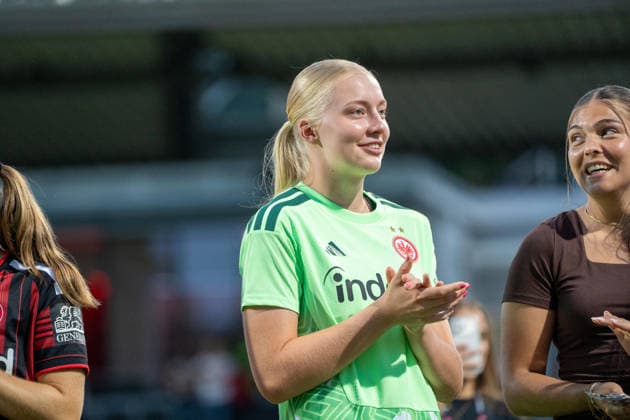 August 8, 2026, xhfmx, Soccer UEFA WCLQ, Eintracht Frankfurt vs. Malmö FF: The Eintracht women celebrate their home victory against Malmö. Janne Krumme, Eintracht Frankfurt, 21; Sophia Winkler, Eintracht Frankfurt, 1. DFL and DFB regulations prohibit any use of photographs as image sequences and or quasi-video. Frankfurt