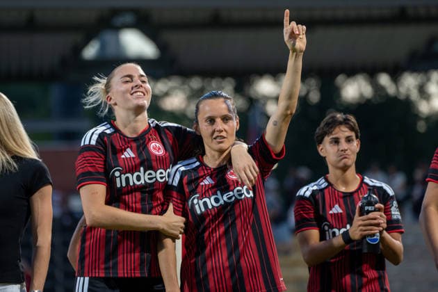 August 8, 2026, xhfmx, Soccer UEFA WCLQ, Eintracht Frankfurt vs. Malmö FF. The Eintracht women celebrate their home victory against Malmö. Laura Freigang, Eintracht Frankfurt, 10, Hayley Raso, Eintracht Frankfurt, 16. DFL and DFB regulations prohibit any use of photographs as image sequences and or quasi-video. Frankfurt