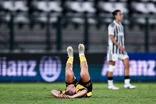 August 8, 2026: Mari Nyhagen of Hammarby looks dejected after the Women’s Champions League qualifying match between Juventus and Hammarby on August 8, 2026 in Turin. Photo by Daniele Buffa, BILDBYRAN COP 18 XY0123 soccer football UEFA Women’s Champions League Juventus Hammarby women’s team BBENG depp  Copyright: DANIELExBUFFA BB260808BB688