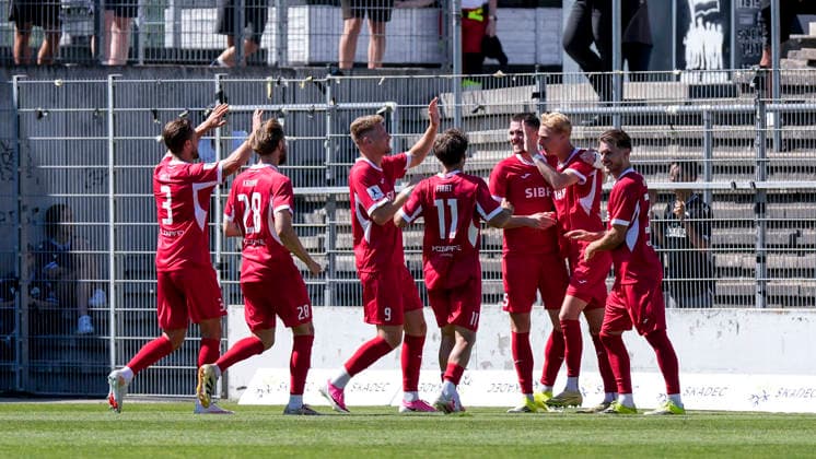 Players from TSV Steinbach Haiger celebrate the goal that makes the score 1–2, Celebration, goal celebration, goal scored, celebrating the goal, goal, celebration, cheering over the goal, joy, happiness, happy, optimistic, positive, game scene, highlight, action, 08 08 2026, Sandhausen, Germany, soccer, Regionalliga Südwest, SV Sandhausen vs. TSV Steinbach Haiger xozx