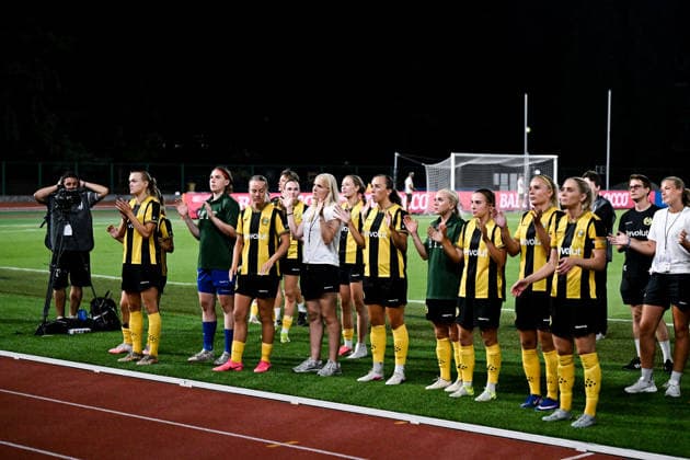 August 8, 2026: Hammarby players look dejected after the Women’s Champions League qualifying match between Juventus and Hammarby on August 8, 2026 in Turin. Photo by Daniele Buffa, BILDBYRAN COP 18 XY0123 soccer football UEFA Women’s Champions League Juventus Hammarby women’s team BBENG depp  Copyright: DANIELExBUFFA BB260808BB698