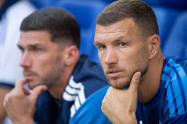 From left: Robin GOSENS (GE), Edin DZEKO (GE) – Soccer friendly match: FC Schalke 04 vs. Atalanta Bergamo, 0–3, on August 8, 2026, at the Veltins Arena in Gelsenkirchen, Germany. DFL regulations prohibit any use of photographs as image sequences and or quasi-video. Â