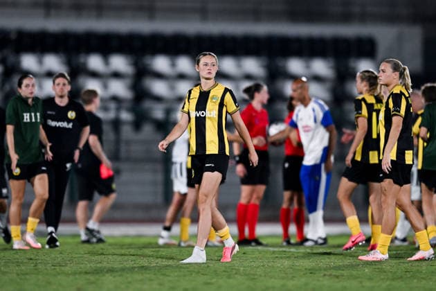 August 8, 2026: Hammarby players look dejected after the Women’s Champions League qualifying match between Juventus and Hammarby on August 8, 2026 in Turin. Photo by Daniele Buffa, BILDBYRAN COP 18 XY0123 soccer football UEFA Women’s Champions League Juventus Hammarby women’s team BBENG depp  Copyright: DANIELExBUFFA BB260808BB699