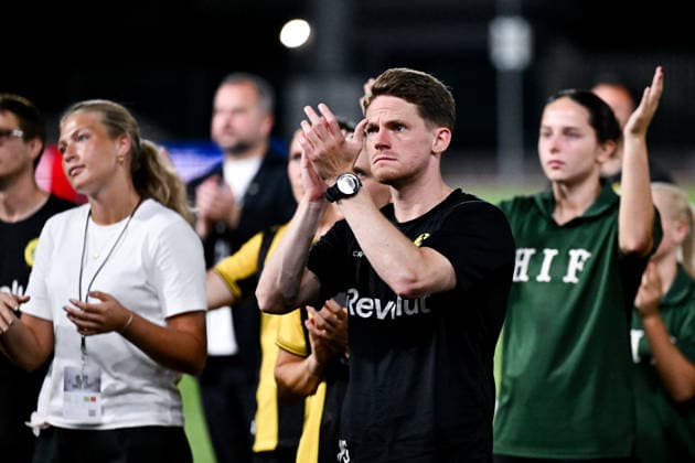 August 8, 2008: Hammarby head coach William Strömberg looks dejected after the Women’s Champions League qualifying match between Juventus and Hammarby on August 8, 2026 in Turin. Photo by Daniele Buffa, BILDBYRAN COP 18 XY0123 soccer football UEFA Women’s Champions League Juventus Hammarby women’s team BBENG depp  Copyright: DANIELExBUFFA BB260808BB700