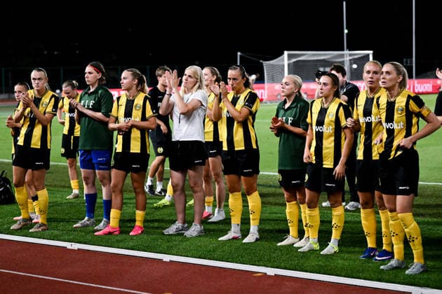 August 8, 2026: Hammarby players look dejected after the Women’s Champions League qualifying match between Juventus and Hammarby on August 8, 2026 in Turin. Photo by Daniele Buffa, BILDBYRAN COP 18 XY0123 soccer football UEFA Women’s Champions League Juventus Hammarby women’s team BBENG depp  Copyright: DANIELExBUFFA BB260808BB701