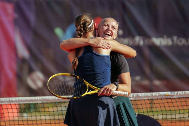 Leipzig Open 2026 W75 Leipzig Final: Aneta Kucmova (CZE), Aneta Laboutkova (CZE), Rasheeda McAdoo (USA), Sapfo Sakellaridi (GRE). Aneta Kucmova (CZE) and Aneta Laboutkova (CZE) embrace after their victory on August 8, 2026 at the Leipzig Tennis Club 1990 e.V., Leipzig, Saxony, Leipzig, Leipzig Tennis Club 1990 e.V., Saxony, Germany