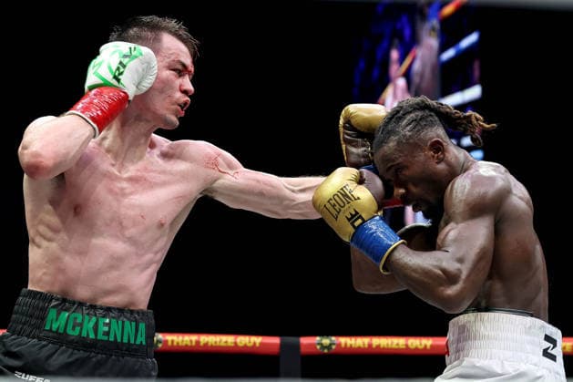 Zuffa Boxing 10, 3Arena, Dublin 8 8 2026 Aaron McKenna lands a punch on Etinosa Oliha Aaron McKenna lands a punch on Etinosa Oliha 8 8 2026  Copyright: xx NE1L4197