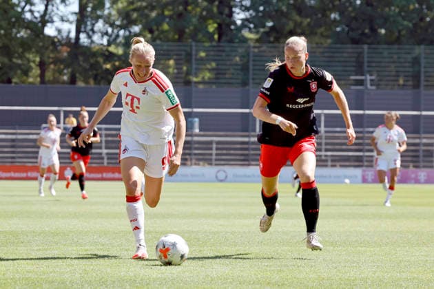 Soccer players Pauline Bremer (forward) and Fenna Meijer (defender) during the friendly match between 1. FC Köln’s women’s first team and FC Twente Enschede (NED) at Franz Kremer Stadium. Final score: 5–1 for Köln, August 8, 2026, North Rhine-Westphalia, Germany Copyright: xChristophxHardtx