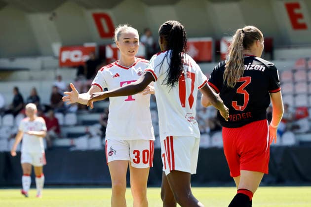 Soccer players Sophie Nachtigall (midfield), Lydia Andrade (midfield), and Fenna Meijer (defense) during the friendly match between 1. FC Köln’s women’s first team and FC Twente Enschede (NED) at Franz Kremer Stadium. Final score: 5–1 for Köln, August 8, 2026, North Rhine-Westphalia, Germany Copyright: xChristophxHardtx