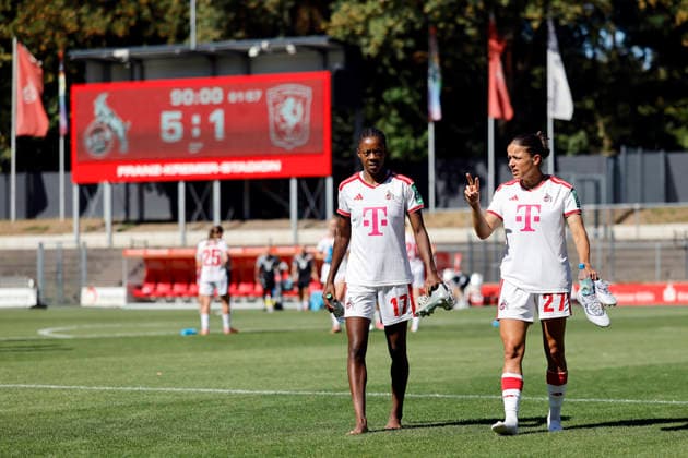 Soccer players Lydia Andrade (midfielder) and Laura Feiersinger (midfielder) during the friendly match between the 1. FC Köln Women’s First Team and FC Twente Enschede (NED) at Franz Kremer Stadium. Final score: 5–1 for Köln, August 8, 2026, North Rhine-Westphalia, Germany Copyright: xChristophxHardtx