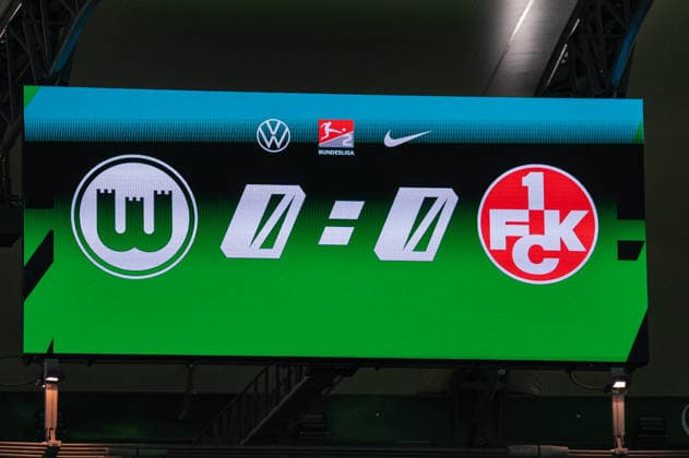 German Soccer 2. Bundesliga, Matchday 1, 2026–2027, VfL Wolfsburg vs. 1. FC Kaiserslautern on August 8, 2026, at the Wolfsburg Volkswagen Arena: Scoreboard, stadium display, score, result, Wolfsburg Volkswagen Arena, Germany Copyright: xSvenxHeidmannx