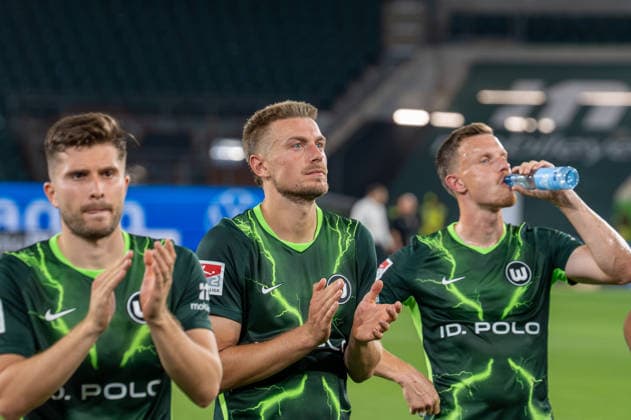 German Soccer 2. Bundesliga, Matchday 1, 2026–2027, VfL Wolfsburg vs. FC Kaiserslautern on August 8, 2026, at the Volkswagen Arena in Wolfsburg: Elvis Rexhbecaj (VfL Wolfsburg, 37), Hauke Wahl (VfL Wolfsburg, 6), Yannick Gerhardt (VfL Wolfsburg, 31) after the match at the Volkswagen Arena in Wolfsburg, Germany Copyright: xSvenxHeidmannx