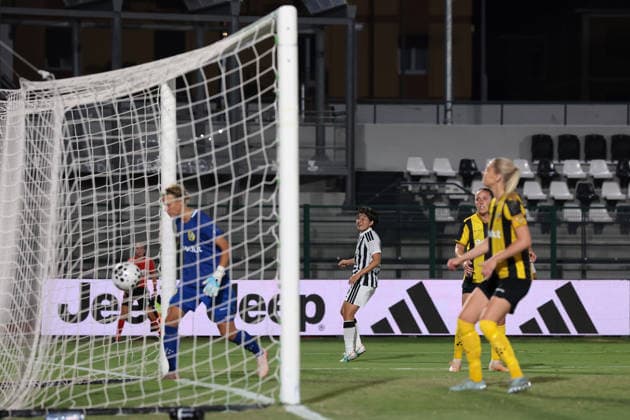Biella, Italy, 8th August 2026. Remina Chiba of Juventus scores her second goal of the night to give the hosts a 3-1 lead during the Juventus Women vs Hammarby IF UEFA Womens Champions League match at Stadio Vittorio Pozzo, Biella. Picture credit should read: Jonathan Moscrop Sportimage EDITORIAL USE ONLY. No use with unauthorised audio, video, data, fixture lists, club league logos or live services. Online in-match use limited to 120 images, no video emulation. No use in betting, games or single club league player publications. SPI_029_JM_JUVE_HAMMARBY_UWCL SPI-4904-0029