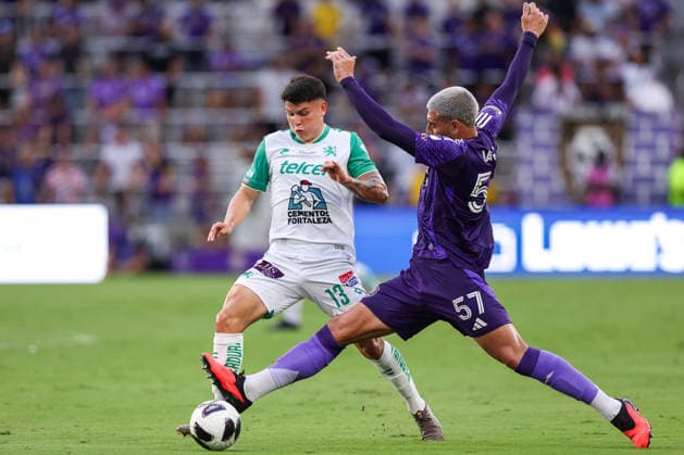 August 8, 2026, Orlando, Florida, USA: Orlando City SC defender IAGO TEODORO DA SILVA NOGUEIRA (57) and LeoÂ³n midfielder DANIEL ARCILA (13) battles for the ball. Orlando City SC hosted Leon in a Leagues Cup march at Inter.Co Stadium in Orlando, FL. Orlando USA - ZUMAm299 20260808_znp_m299_006 Copyright: xTaylorxMcFeex