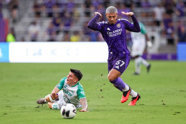August 8, 2026, Orlando, Florida, USA: Orlando City SC defender IAGO TEODORO DA SILVA NOGUEIRA (57) and LeoÂ³n midfielder DANIEL ARCILA (13) battles for the ball. Orlando City SC hosted Leon in a Leagues Cup march at Inter.Co Stadium in Orlando, FL. Orlando USA - ZUMAm299 20260808_znp_m299_015 Copyright: xTaylorxMcFeex