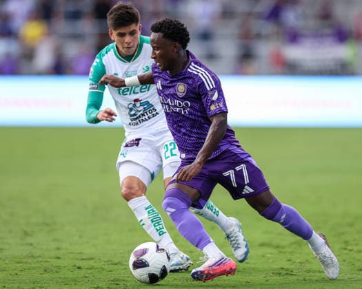 August 8, 2026, Orlando, Florida, USA: Orlando City SC midfielder IVoÂN ANGULO (77) battles for the ball against Leon. Orlando City SC hosted Leon in a Leagues Cup march at Inter.Co Stadium in Orlando, FL. Soccer 2026: Leon 2:1 Orlando City SC  - ZUMAm299 20260808_znp_m299_025 Copyright: xTaylorxMcFeex