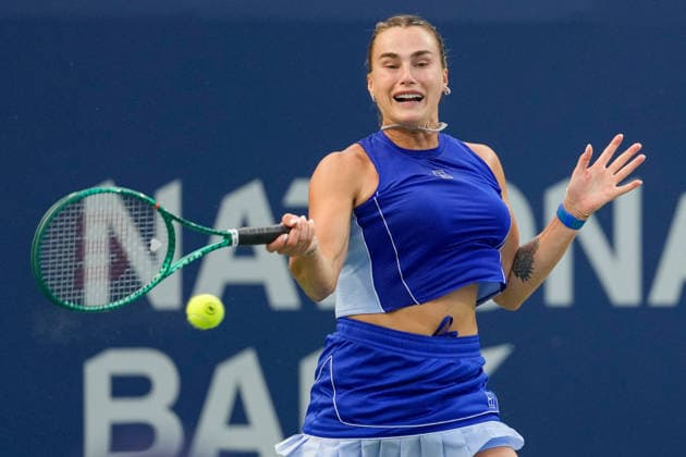 WTA, Tennis Damen Masters 1000 National Bank Open Toronto 2026 - Round of 16 - Day 8 Aryna Sabalenka of Belarus plays a forehand during the Women™s Singles round of 16 match against Yekaterina Aleksandrova of Russia on day 8 of the WTA Masters 1000 National Bank Open at Sobeys Stadium on August 8, 2026, in Toronto, Canada. (Photo by Leonardo Ramirez Eyepix Group) Copyright: xLeonardoxRamirezx xEyepixxGroupx LR_08082026_09397