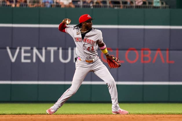 August 8, 2026, Washington D.C, District Of Columbia, United States: Washington, DC; Cincinnati Reds shortstop Elly de la Cruz (44) throws to first base for the out during the Major League Baseball game between the Washington Nationals and the Cincinnati Reds at Nationals Park on Saturday, August 8, 2026. The Nationals beat the Reds 8-2. MLB, Baseball Herren, USA Washington Nationals 8:2 Cincinnati Reds  - ZUMAp258 20260808_znp_p258_034 Copyright: xStevexPrakopex