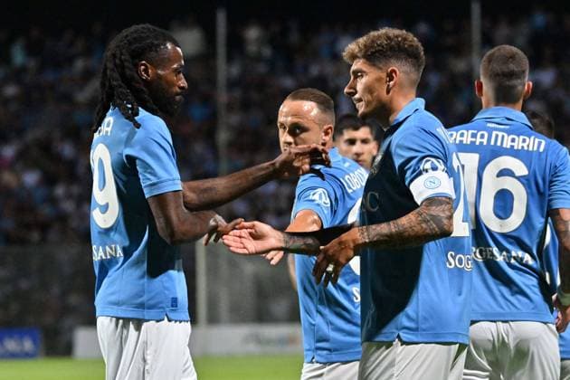 IPP Photo: Felice De Martino, Castel di Sangro, Aquila, August 8, 2026 Soccer Friendly Match 20262027: Napoli vs. Celta de Vigo. Pictured: Celebrations after Giovanni Di Lorenzos goal with Zambo Anguissa. Italy Photo Press World Copyright  Castel di Sangro italy Italia ITALY  Copyright: xIMAGO R4924_italyphotopressx