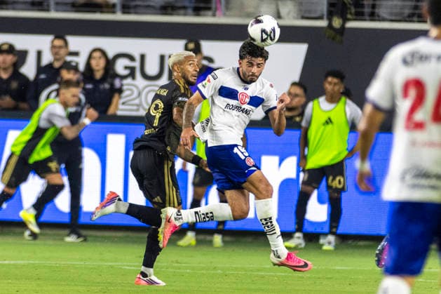 August 8, 2026, Los Angeles, California, USA: Los Angeles FC defender Nkosi Tafari Burgess (91) and Toluca FC defender Santiago Simon (19) vie for the ball during a Leagues Club soccer match on Saturday, Aug. 8, 2026 in Los Angeles. Los Angeles USA - ZUMAc68_ 20260808_zaf_c68_017 Copyright: xRingoxChiux
