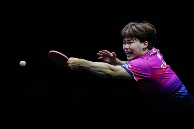 (260809) -- YOKOHAMA, Aug. 9, 2026 -- Matsushima Sora of Japan hits a return during the men s singles semifinal match between Harimoto Tomokazu of Japan and Matsushima Sora of Japan at the WTT Champions Yokohama 2026 in Yokohama, Japan, Aug. 9, 2026. ) (SP)JAPAN-YOKOHAMA Table tennis, Tischtennis WTT CHAMPIONS YOKOHAMA-MEN S SINGLES JiaxHaocheng 