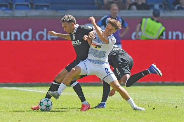 Simon Symalla (MSV Duisburg), 23, in a tackle with Oliver Issa Schmitt (SV Meppen 1912), 7, GER; MSV Duisburg vs. SV Meppen 1912, soccer, 3. Liga, Matchday 1, 2026–2027 season, August 8, 2026 DFL DFB regulations prohibit any use of photographs as image sequences and or quasi-video GER, MSV Duisburg vs. SV Meppen 1912, soccer, 3. Liga, Matchday 1, 2026–2027 season, August 8, 2026, Duisburg Copyright: xEibner-Pressefoto ThomasxThienelx EP_TTL