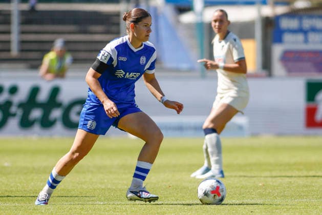 August 9, 2026, Hänsch Arena, Meppen, GER, Women s Bundesliga 2: SV Meppen vs. TSG Hoffenheim II, Anouk Blaschka, SV Meppen 10. DFL regulations prohibit any use of photographs as image sequences and or quasi-video. Meppen, Lower Saxony, Hänsch Arena