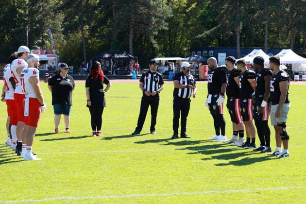 Coin Toss with Team Captains, Düsseldorf Panther vs Potsdam Royals, American Football, GFL, German Football League, Season 2026, Week 14, 08.08.2026, Photo: PFA Klaus Sack Düsseldorf Stadion VfL Benrath NRW Deutschland Copyright: xFootxBowl KlausxSackx