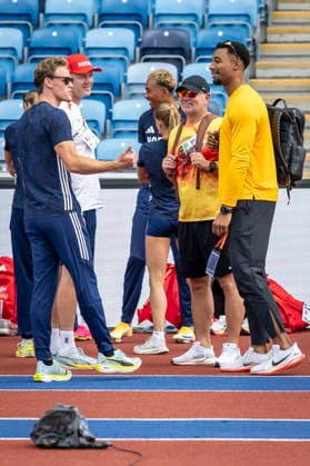 BIRMINGHAM, GREAT BRITAIN - AUGUST 9, 2026 : Sander SKOTHEIM (NOR Norway) and Leo NEUGEBAUER (GER Germany) during the training day before the European Athletics Championships at Alexander Stadium on August 9, 2026 in Birmingham, Great Britain. Nordrhein-Westfalen Great Britain Copyright: xLeahxKohringx