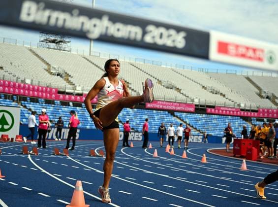 Belgian Delphine Nkansa pictured during a training session in preparation of the European Athletics Championships (August 10ï¿½18), in Birmingham, United Kingdom, on Sunday 09 August 2026. ERICxLALMAND  x183012077x