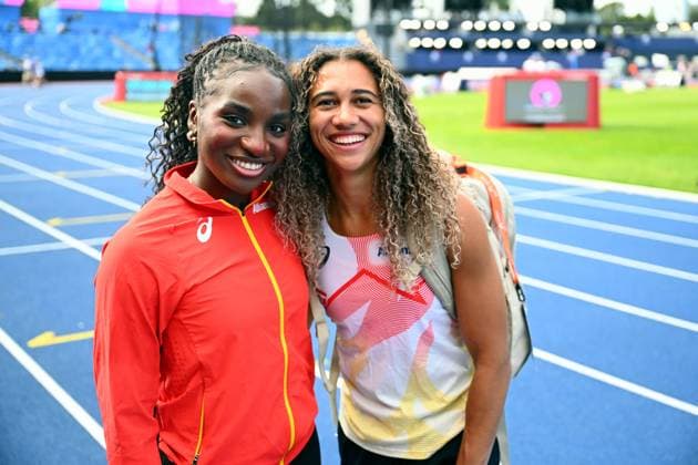 Belgian Yanla Ndjip-Nyemeck and Belgian Delphine Nkansa pictured during a training session in preparation of the European Athletics Championships (August 10ï¿½18), in Birmingham, United Kingdom, on Sunday 09 August 2026. ERICxLALMAND  x183012191x