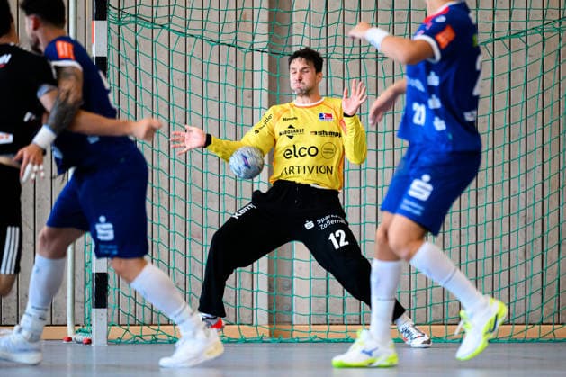 Altensteig SCup Match, 3rd Place, 26–27 HBW Balingen vs. HC Erlangen, Goalkeeper Daniel Rebmann, HBW Balingen, Altensteig, Eichwaldhalle, Baden-Württemberg, Germany