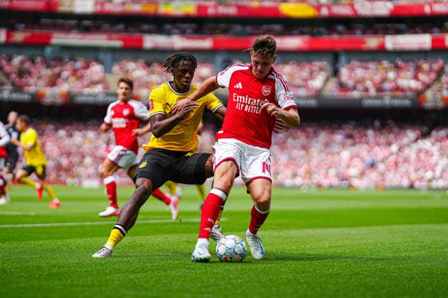 Joane Gadou, Borussia Dortmund, 22, Viktor Gyökeres, Arsenal, 14 GER, Arsenal vs. Borussia Dortmund, Soccer, Emirates Cup 2026, 2026–2027 Season, August 9, 2026 GER, Arsenal FC vs. Borussia Dortmund, Soccer, 2026 Emirates Cup, 2026–2027 Season, August 9, 2026 London Copyright: xEibner-Pressefoto MarcelxvonxFehrnx EP_MFN_P