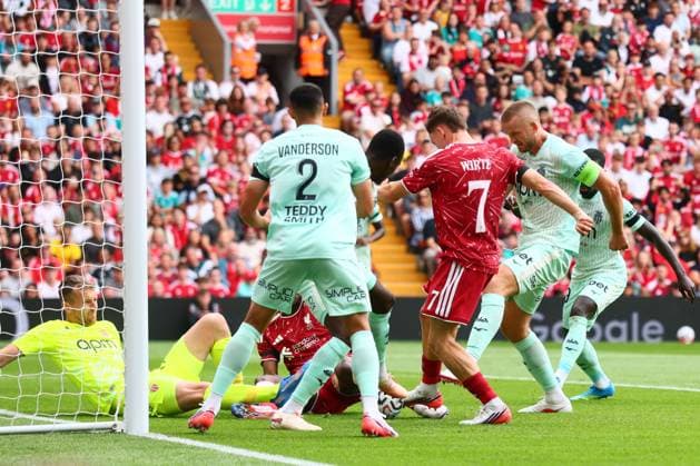 Florian Wirtz of Liverpool scores to make it 2-0 and celebrates Liverpool v Monaco, Pre Season Friendly, Football, Anfield, Liverpool, UK - 09 Aug 2026Liverpool Anfield United Kingdom EDITORIAL USE ONLY No use with unauthorised audio, video, data, fixture lists, club league logos or live services. Online in-match use limited to 120 images, no video emulation. No use in betting, games or single club league player publications. Copyright: xPaulxCurrie Shutterstockx 17051142aq