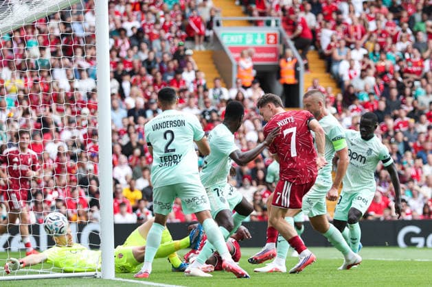 pre-season friendly: Liverpool v Monaco Florian Wirtz of Liverpool shoots and scores to make it 2-0 during the pre-season friendly match Liverpool vs Monaco at Anfield, Liverpool, United Kingdom on 09 August 2026 (Photo by Jorge Horsted News Images) Liverpool Anfield Merseyside United Kingdom Copyright: xJorgexHorsted NewsxImagesx