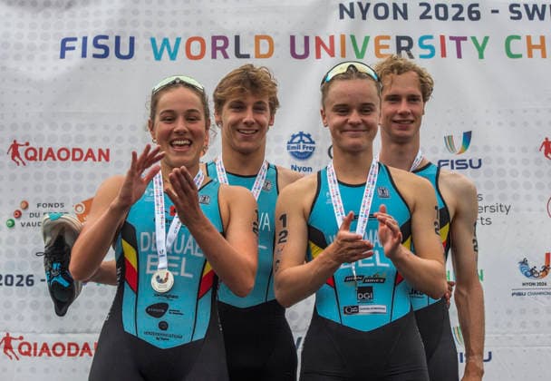 August 9, 2026, Nyon, Vaud, Switzerland: Nyon Switzerland, 08 09 2026: The Belgian team wins the medal at the championship during FISU World University Championship Triathlon Nyon 2026 (International University Sports Federation). The NyonTriathlon is the final of the FISU World University Triathlon Championship which also the 37th edition and took place at Nyon in Vaud in Switzerland. Nyon Switzerland - ZUMAd206 20260809_zip_d206_020 Copyright: xEricxDubostx
