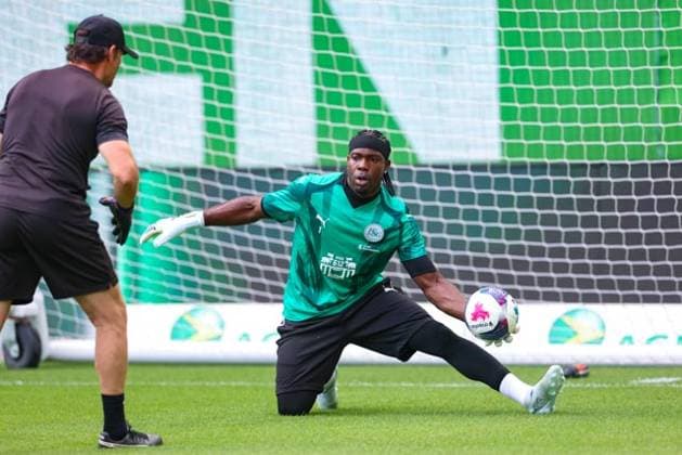 August 9, 2026, Soccer, Brack Super League 2026–27, Round 3, FC St. Gallen 1879 vs. FC Lucerne, Berit Sitter Stadium, St. Gallen, Switzerland; Lawrence Ati Zigi 1, FC St. Gallen 1879 warming up; Photo by Urs Ottiger