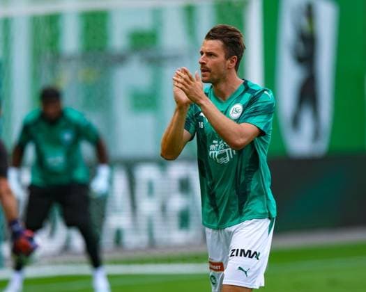 August 9, 2026, Soccer, Brack Super League 2026–27, Round 3, FC St. Gallen 1879 vs. FC Lucerne, Berit Sitter Stadium, St. Gallen, Switzerland. Lukas Görtler, 16, of FC St. Gallen 1879 warming up. Photo by Urs Ottiger