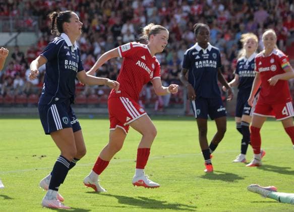 Bayern s No. 14, ALARA, scores the goal to make it 2–0 in women s soccer; Bayern Paris Women s Soccer, FC Bayern Munich Women vs. Paris FC; friendly match; preseason game for the 2026–2027 season; on August 9, 2026, in Unterhaching, S P O R T P A R K U N T E R H A C H I N G, Germany Source Copyright Credit Oryk HAIST xFUSSBALL-FCBFx