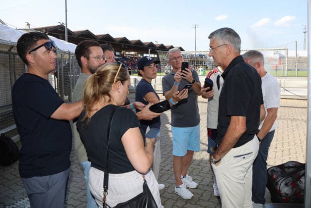 Soccer, Women, 2026–2027 Season, FC Bayern Munich vs. Paris FC, Friendly Match, Exhibition Match, Sportpark Unterhaching—Herbert Hainer, President of FC Bayern Munich, in an interview with journalists