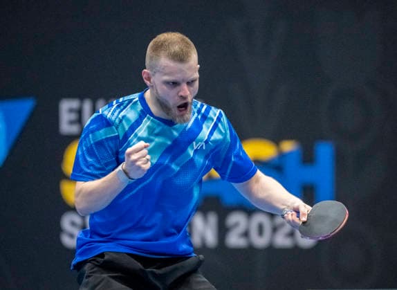 MALMÖ, August 9, 2026 — Nikita Artemenko of Russia celebrates after scoring a point in his match against Alvaro Robles of Spain in the second qualifying round of the WTT Europe Smash Sweden 2026 table tennis tournament at Baltiska Hallen in Malmö, Sweden, on August 9, 2026 MALMÖ SWEDEN x50090x  Copyright: xJohanxNilssonx xTTx EUROPE SMASH SWEDEN 2026